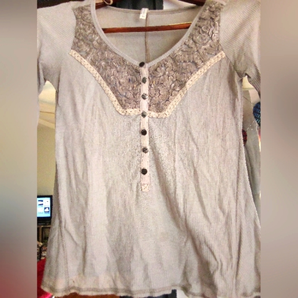 Free People Light Blouse with Lace Detail